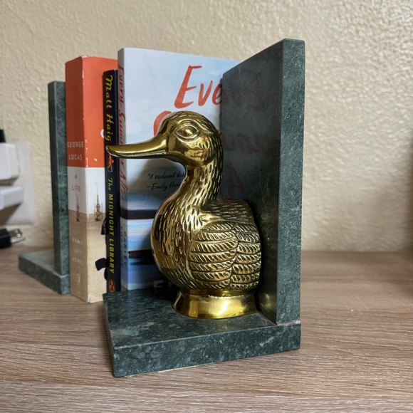 Vintage Green Marble Brass Duck Bookends MCM Elegant Decor - Picture 2 of 11